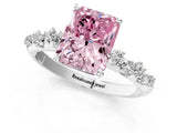 White gold Fancy Pink Radiant Cut Diamond Cluster Side Stone Solitaire Ring with Prong Setting_94