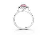 White gold Fancy Pink Radiant Cut Diamond Cushion Halo Ring with Pavé Band_15