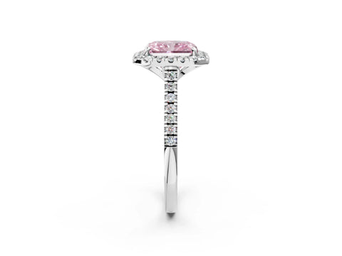 White gold Fancy Pink Radiant Cut Diamond Cushion Halo Ring with Pavé Band_2