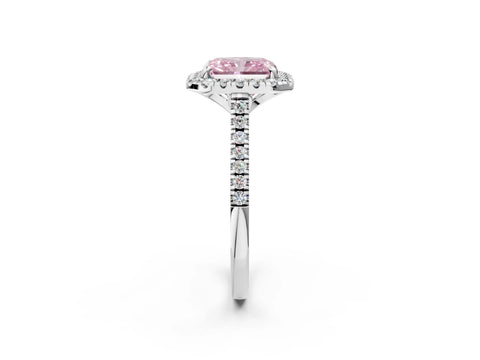 White gold Fancy Pink Radiant Cut Diamond Cushion Halo Ring with Pavé Band_2