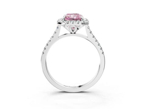 White gold Fancy Pink Radiant Cut Diamond Cushion Halo Ring with Pavé Band_3
