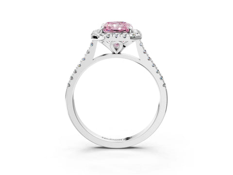 White gold Fancy Pink Radiant Cut Diamond Cushion Halo Ring with Pavé Band_3