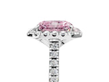 White gold Fancy Pink Radiant Cut Diamond Cushion Halo Ring with Pavé Band_5