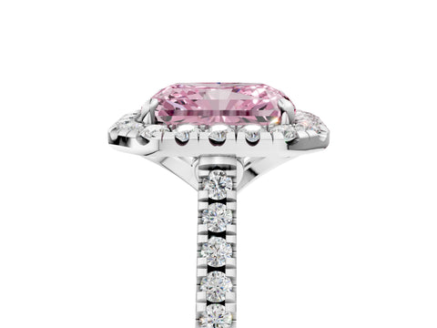 White gold Fancy Pink Radiant Cut Diamond Cushion Halo Ring with Pavé Band_5