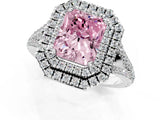 White gold Fancy Pink Radiant Cut Diamond Double Halo Ring with Pavé Band and Prong Setting_100