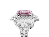 White gold Fancy Pink Radiant Cut Diamond Double Halo Ring with Pavé Band and Prong Setting_104