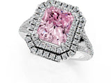 White gold Fancy Pink Radiant Cut Diamond Double Halo Ring with Pavé Band and Prong Setting_111
