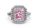 White gold Fancy Pink Radiant Cut Diamond Double Halo Ring with Pavé Band and Prong Setting_111