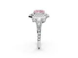 White gold Fancy Pink Radiant Cut Diamond Double Halo Ring with Pavé Band and Prong Setting_112