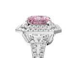 White gold Fancy Pink Radiant Cut Diamond Double Halo Ring with Pavé Band and Prong Setting_115