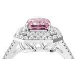 White gold Fancy Pink Radiant Cut Diamond Double Halo Ring with Pavé Band and Prong Setting_115