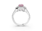 White gold Fancy Pink Radiant Cut Diamond Double Halo Ring with Pavé Band and Prong Setting_120