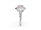 White gold Fancy Pink Radiant Cut Diamond Double Halo Ring with Pavé Band and Prong Setting_131