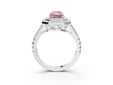 White gold Fancy Pink Radiant Cut Diamond Double Halo Ring with Pavé Band and Prong Setting_98