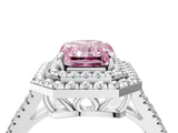 White gold Fancy Pink Radiant Cut Diamond Double Halo Ring with Pavé Band and Prong Setting_99