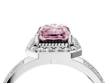 White gold Fancy Pink Radiant Cut Diamond Double Halo Ring with Split Shank and Four-Prong Setting_4