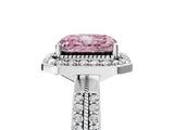 White gold Fancy Pink Radiant Cut Diamond Double Halo Ring with Split Shank and Four-Prong Setting_5