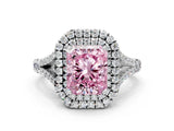 White gold Fancy Pink Radiant Cut Diamond Double Halo Ring with Split Shank and Prong Setting_27