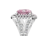 White gold Fancy Pink Radiant Cut Diamond Double Halo Ring with Split Shank and Prong Setting_32