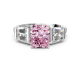 White gold Fancy Pink Radiant Cut Diamond Engagement Ring with Baguette Side Stones and Channel Set Band_21