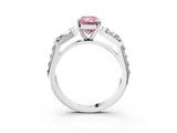 White gold Fancy Pink Radiant Cut Diamond Engagement Ring with Baguette Side Stones and Channel Set Band_23
