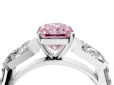 White gold Fancy Pink Radiant Cut Diamond Engagement Ring with Baguette Side Stones and Channel Set Band_24
