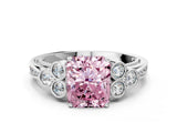 White gold Fancy Pink Radiant  Cut Diamond Engagement Ring with Bezel Set Round Side Stones and Prong Setting_48
