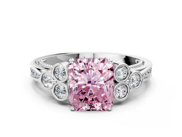 Sterling Silver Radiant Cut Vintage Engagement Ring Setting for Fancy Pink Center