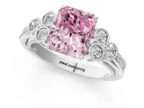 White gold Fancy Pink Radiant  Cut Diamond Engagement Ring with Bezel Set Round Side Stones and Prong Setting_49