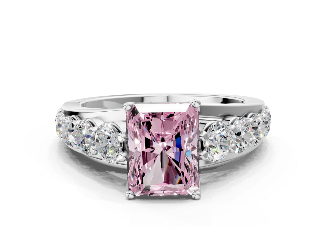 White gold Fancy Pink Radiant  Cut Diamond Engagement Ring with Pavé Band and Four-Prong Setting_3