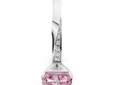 White gold Fancy Pink Radiant Cut Diamond Engagement Ring with Side Stone Accents and Four-Prong Setting