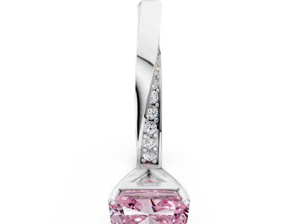 Platinum Fancy Pink Radiant Cut Diamond Engagement Ring with Side Stone Accents and Four-Prong Setting