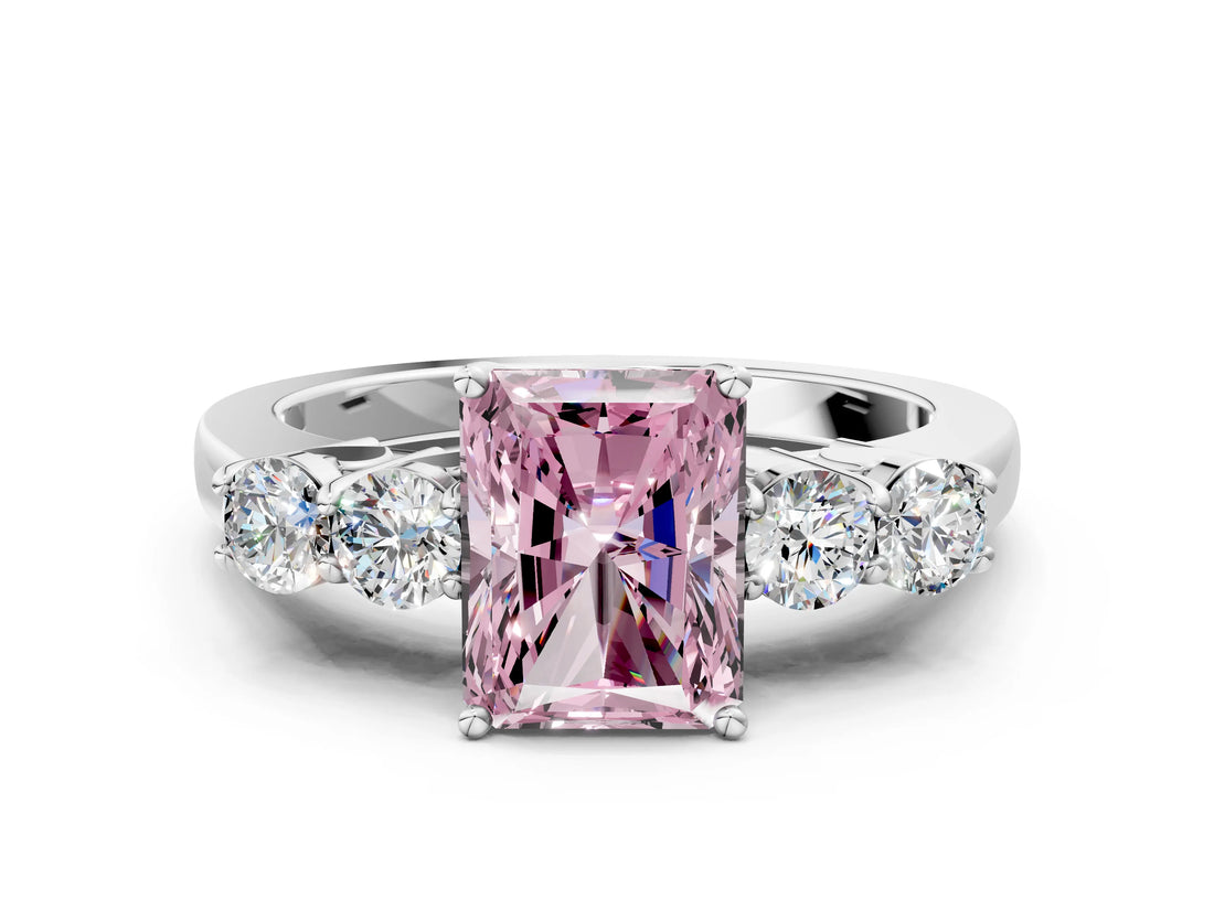 White gold Fancy Pink Radiant  Cut Diamond Five-Stone Prong Set White Gold Ring_32