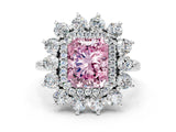 White gold Fancy Pink Radiant Cut Diamond Floral Double Halo Engagement Ring with Prong Setting_27