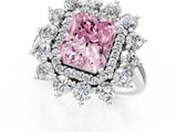 White gold Fancy Pink Radiant Cut Diamond Floral Double Halo Engagement Ring with Prong Setting_28