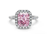 White gold Fancy Pink Radiant  Cut Diamond Floral Halo Engagement Ring with Pavé Band and Prong Setting_49