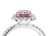 White gold Fancy Pink Radiant  Cut Diamond Floral Halo Engagement Ring with Pavé Band and Prong Setting_53