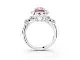 White gold Fancy Pink Radiant  Cut Diamond Floral Halo Engagement Ring with Shared Prong Setting 4