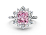 White gold Fancy Pink Radiant  Cut Diamond Floral Halo Pave Band with Prong Setting_37