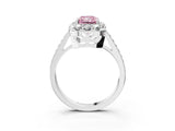 White gold Fancy Pink Radiant Cut Diamond Floral Halo Ring with Pavé Band and Prong Setting_10