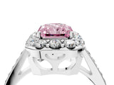 White gold Fancy Pink Radiant Cut Diamond Floral Halo Ring with Pavé Band and Prong Setting_11