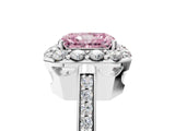 White gold Fancy Pink Radiant Cut Diamond Floral Halo Ring with Pavé Band and Prong Setting_12