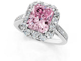 White gold Fancy Pink Radiant Cut Diamond Floral Halo Ring with Pavé Band and Prong Setting_8