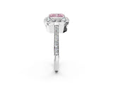 White gold Fancy Pink Radiant Cut Diamond Floral Halo Ring with Pavé Band and Prong Setting_9