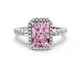 White gold Fancy Pink Radiant Cut Diamond Halo Engagement Ring with Pavé Band and Prong Setting_39