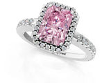 White gold Fancy Pink Radiant Cut Diamond Halo Engagement Ring with Pavé Band and Prong Setting_40