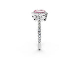 White gold Fancy Pink Radiant Cut Diamond Halo Engagement Ring with Pavé Band and Prong Setting_41
