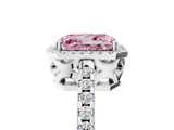 White gold Fancy Pink Radiant Cut Diamond Halo Engagement Ring with Pavé Band and Prong Setting_44