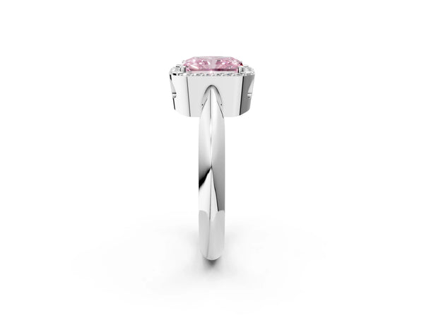White gold Fancy Pink Radiant  Cut Diamond Halo Engagement Ring with Split Shank and Four-Prong Setting