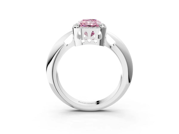 White gold Fancy Pink Radiant  Cut Diamond Halo Engagement Ring with Split Shank and Four-Prong Setting
